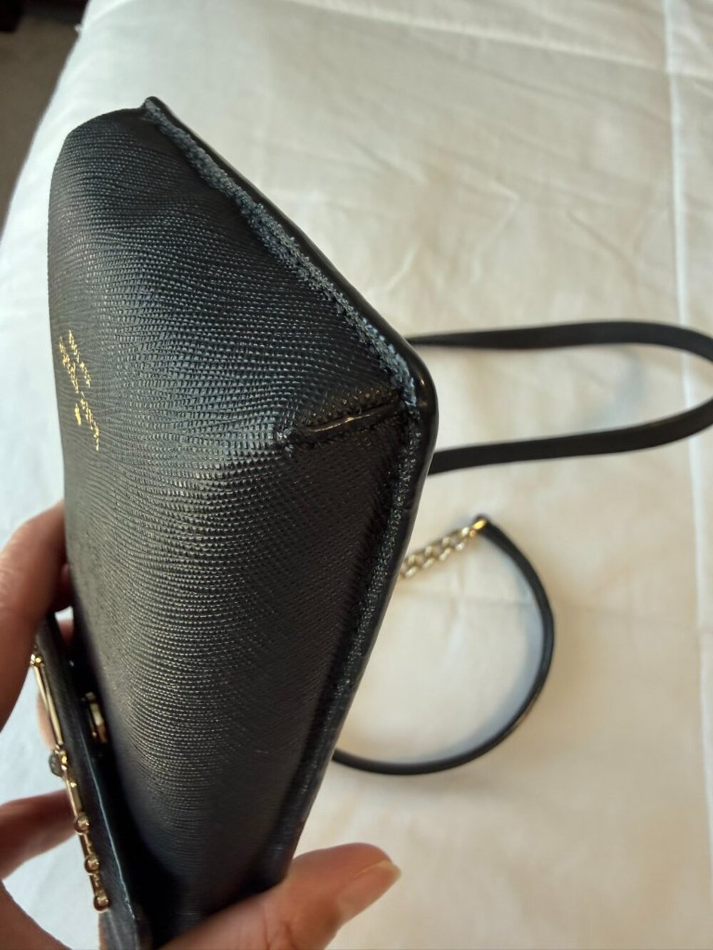 Kate Spade Black Cat Leather Crossbody Phone Bag with Chain-and-Leather Strap - Picture 6 of 12